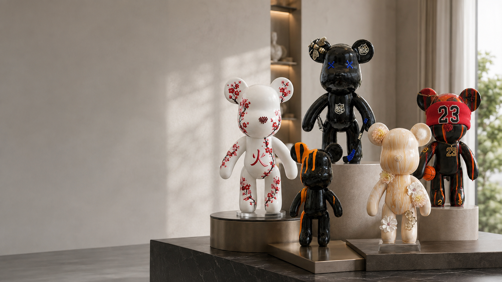Collection de sculptures YecaArt — pièces faites main mises en scène dans un intérieur design